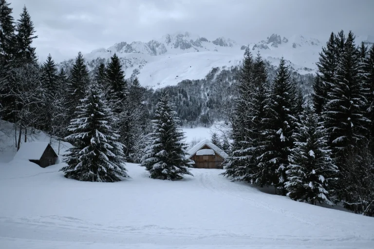 Image of a snowy winter cabin