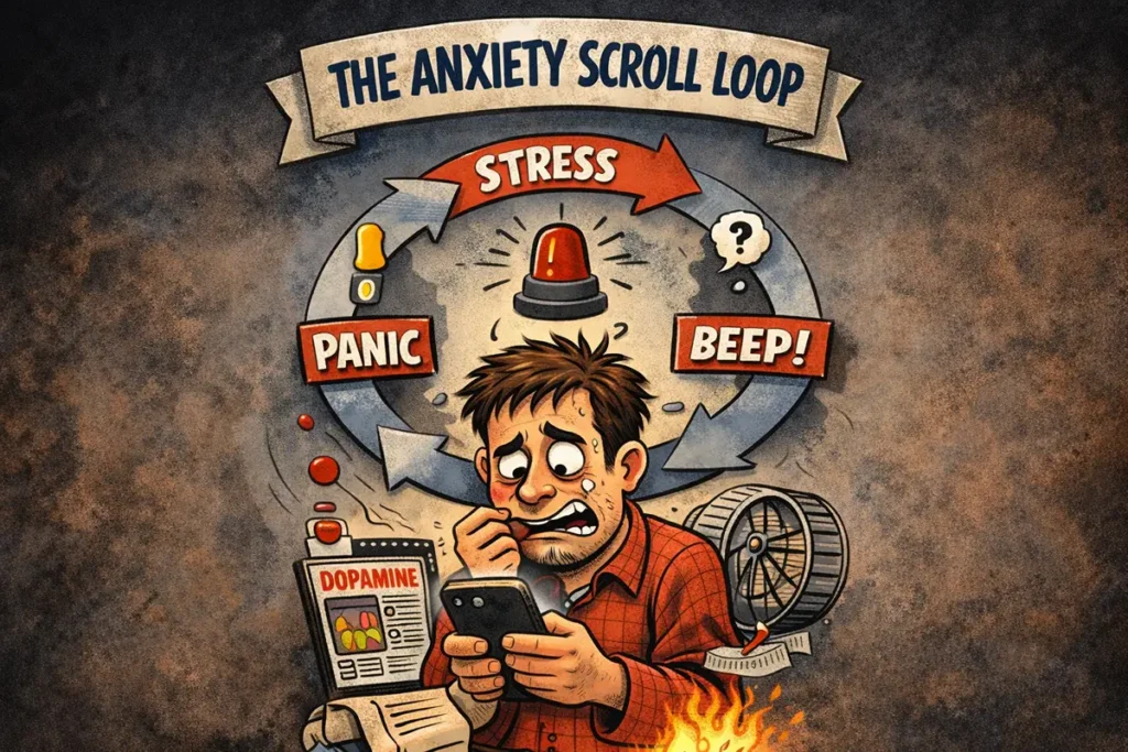 Graphic of person with anxiety from scrolling